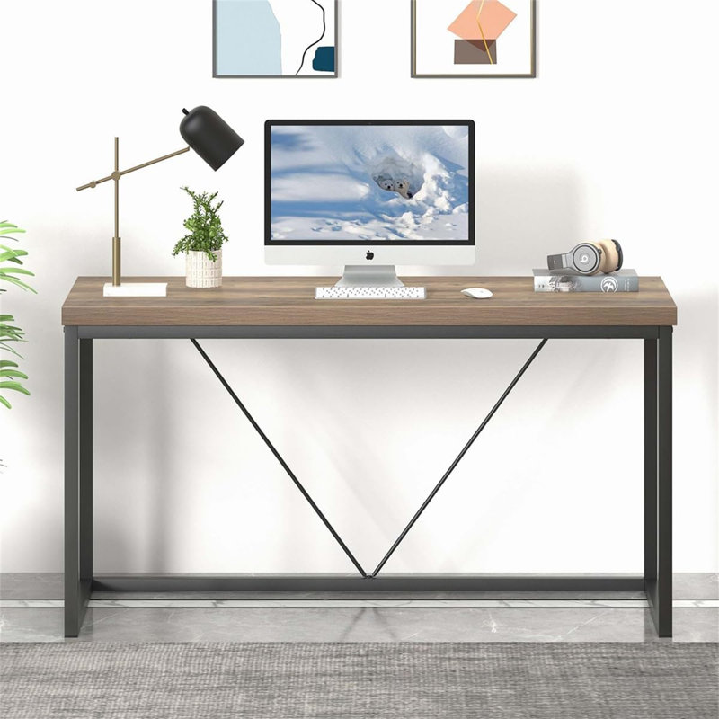 Cianciulli Metal Base Writing Desk, Oak, 29.49" H x 55" W x 23.58" D