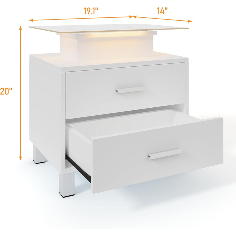 Table de chevet avec station de charge et lumières DEL, table d'appoint moderne pour la chambre à coucher