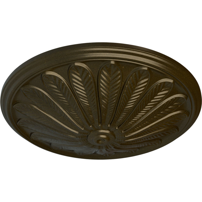 Endurathane Shakuras Ceiling Medallion, 24"OD x 3"P (Fits Canopies up to 5"), Hand-Painted Pot of Cream Finish, Green Gold