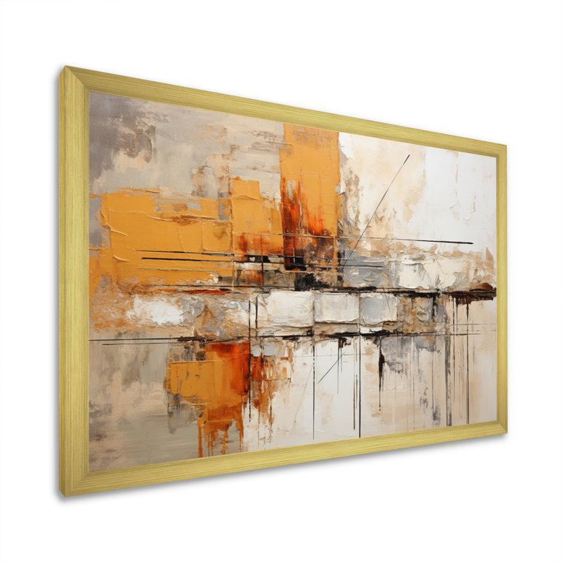 Georgean Orange Impressions II - Abstract Collages, art mural, H 24 po x l 32 po, Doré, Cadre photo unique