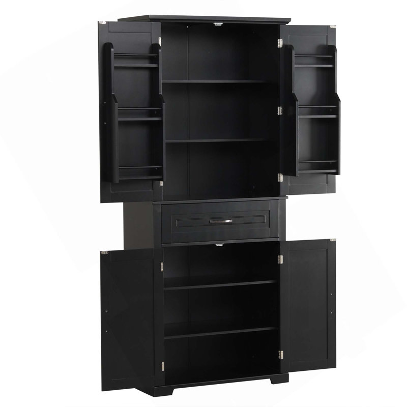 Armoire de rangement de salle de bain avec portes et tiroir, plusieurs espaces de rangement, tablette réglable, Noir