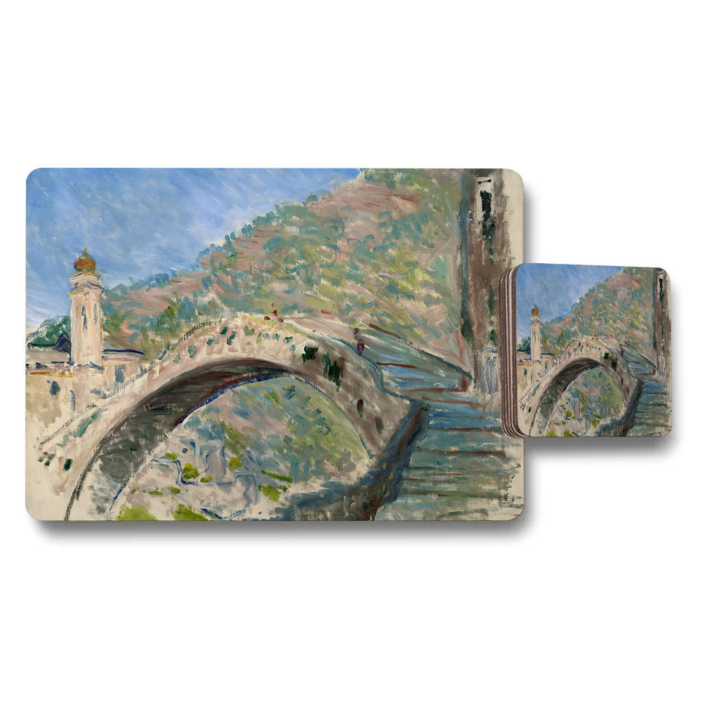 Impressionist Bridge Over River Placemat And Coaster Set