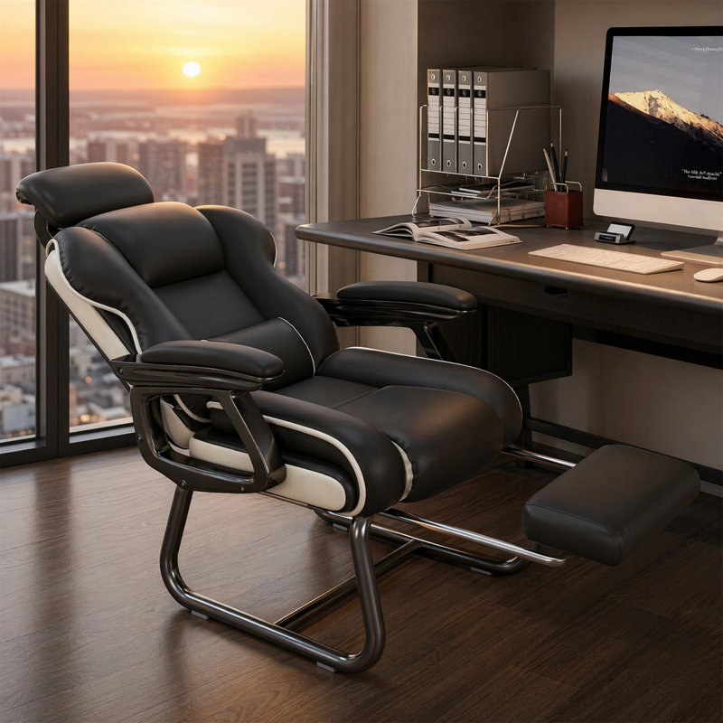 Fauteuil de bureau ergonomique en similicuir avec repose-pieds rétractable à 90 ° -135 °