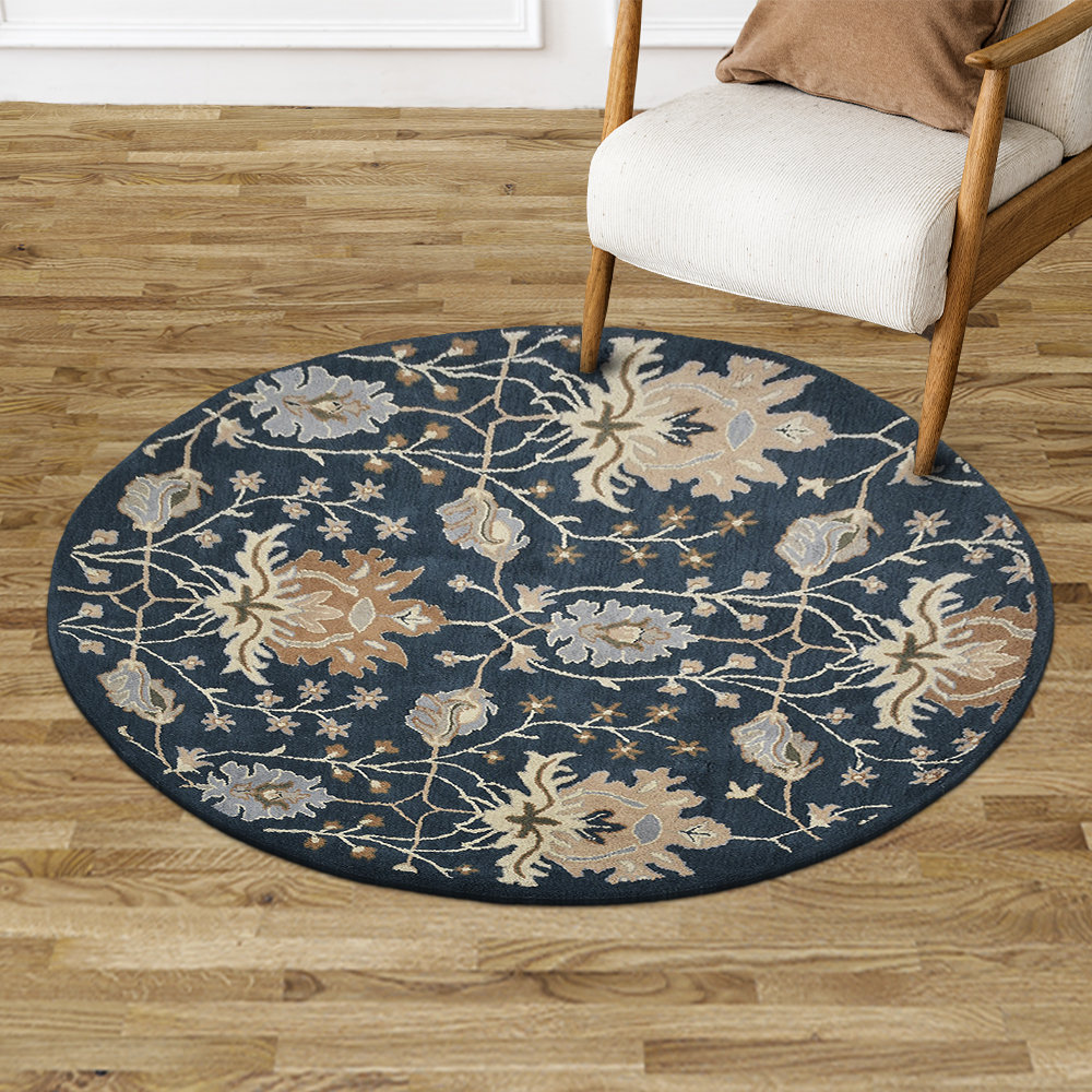 Blue & White Rose Floral Hand Tufted 100% Wool Soft Area Rug