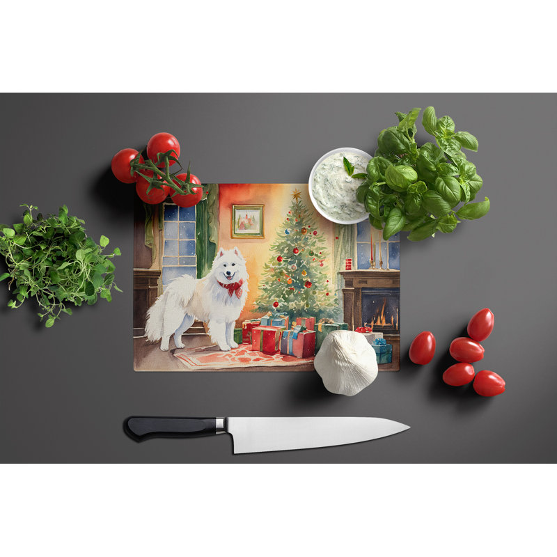 Grande planche à découper en verre Samoyed Cozy Christmas