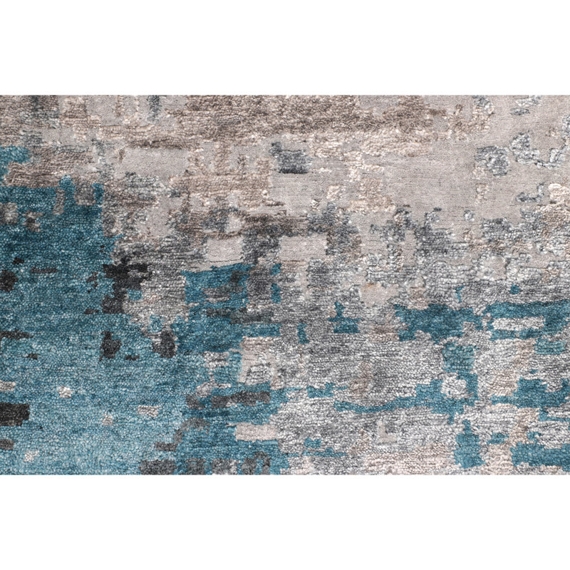 Abstract Area Rug in Turquoise/Gray/Ivory, Rectangle 6' x 9'