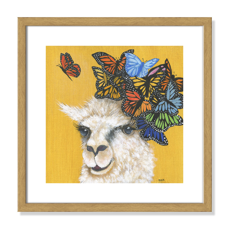 Art sur toile llama, H 17 po x l 17 po x P 1,18 po, Cadre en chêne