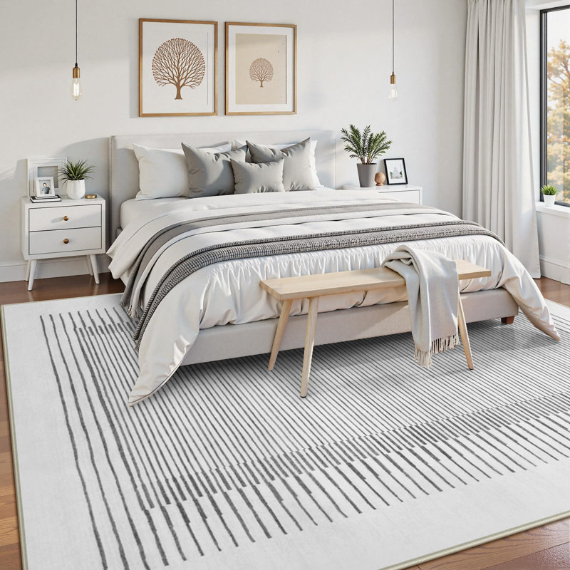 Celeta Modern Berber Stripe Washable Area Rug with Non-Slip Backing, Soft Low-Pile Rug for Living Room Bedroom Dining Room