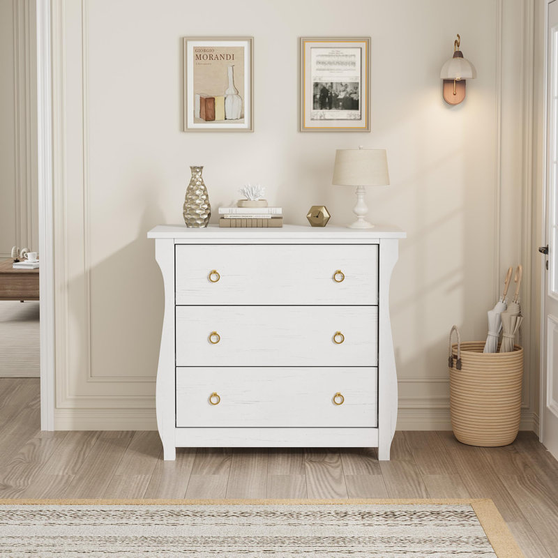 GarveeHome 3-Drawer Dresser - Tall Boho Dresser with Curved Legs, Rattan Accents, and Freestanding Storage for Living Room, Bedroom, Entryway, or Balcony (30" L x 15.8" W x 29.3" H)