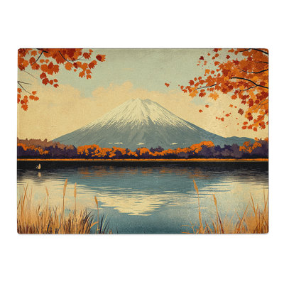 Japanese Mountains Graphic  Glass Chopping Board
