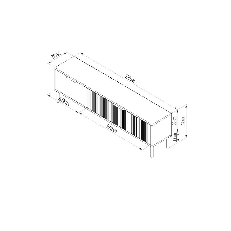 Meuble télé moderne avec option de fixation murale, finition blanche et rotin, 59,1 po x 17,7 po x 11,8 po | 100% panneau de particules enduit de mélamine, épaisseur: 0,7 pouce | Conception scandinave géométrique, centre de divertissement à la maison élégant et fonctionnel