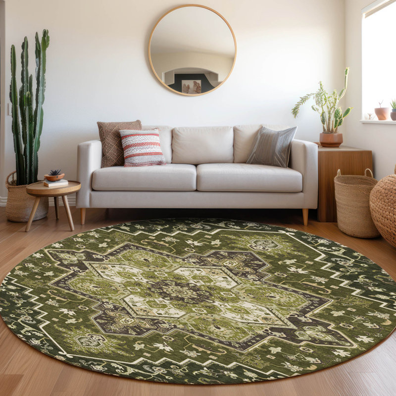 Machine Washable Indoor/Outdoor Chayden ACN1036 Rug, Round 8'
