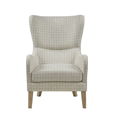 Swoop Wing Chair: Back And Round Arm, Solid Wood Legs, High Foam Seat, 100% Fabric, Warm Beige Chair Color, Back, Seat Cushion, Fabric