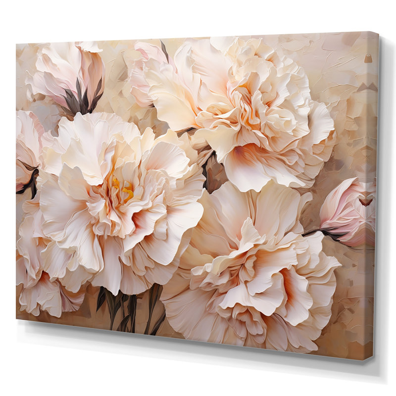Arrangement d'œillets beige I sur toile, Toile tendue, H 24 po x l 32 po x P 1 po