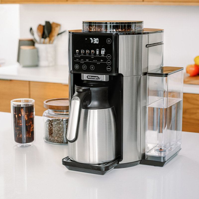 De'Longhi TrueBrew Automatic Drip Coffee Maker with Thermal Carafe, Built-In Grinder, and Bean Extract Technology in Stainless Steel