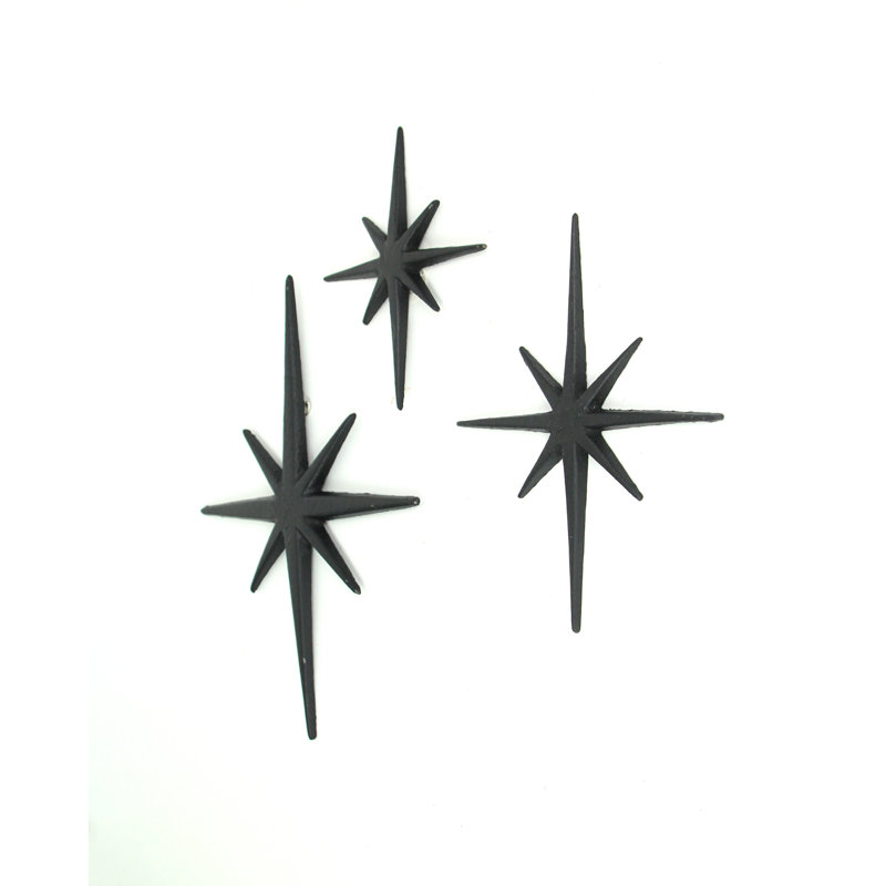 Set Of 3 Black Cast Iron Starburst Wall Hangings, Black