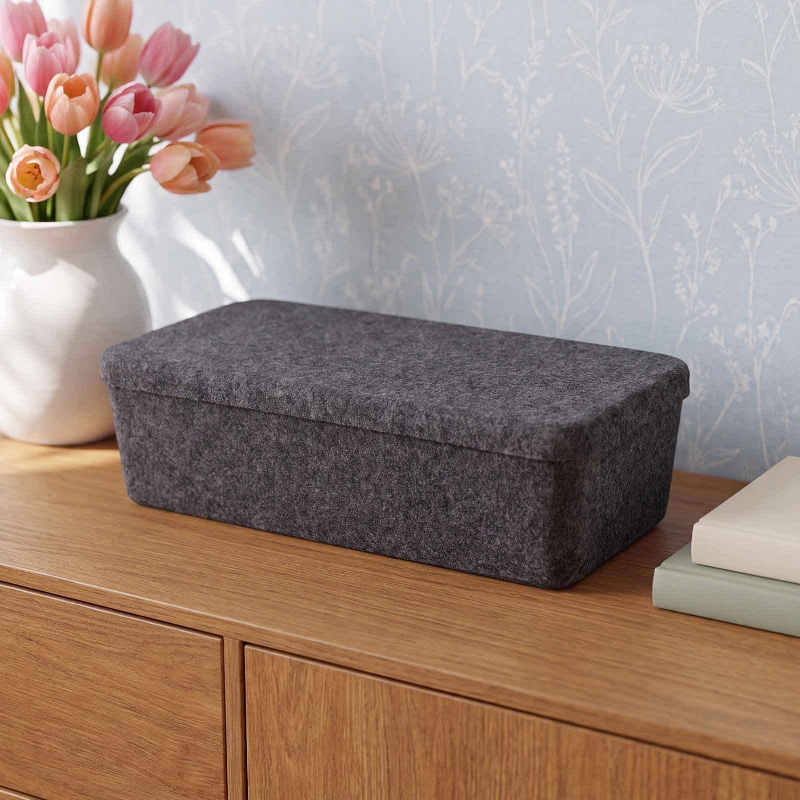 SortJoy Sculpted Felt Wool Storage Bin, Black