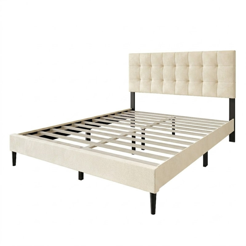 Yerington Upholstered Platform Bed, Twin, Beige