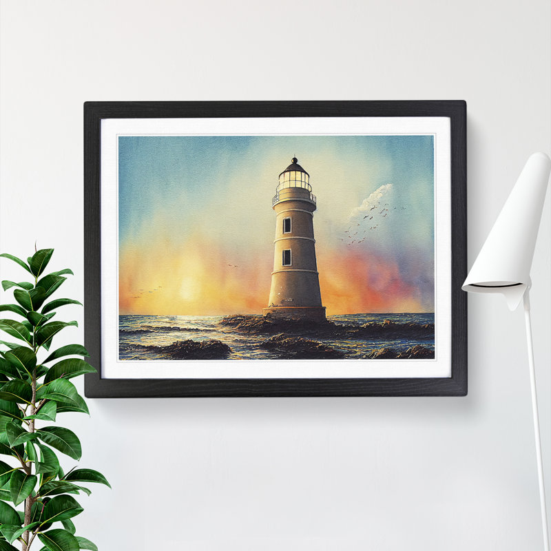 Lighthouse Vol.1 - Single Picture Frame Painting, Black, 25cm H x 34cm W x 2cm D