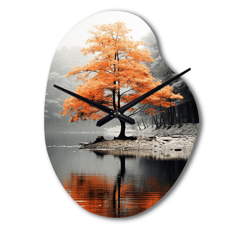 Horloge murale orange et grise forêt Autumn Elegance II - forêt asymétrique, Petit