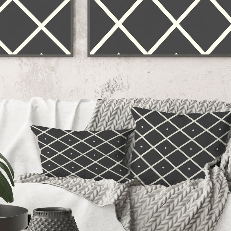 Coussin lombaire gris à motif argyle blanc I
