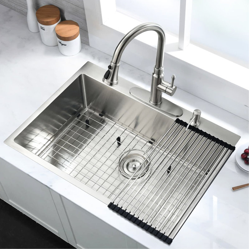 Heat 30 In Stainless Steel Kitchen Sink With Spacious Basin & 3.5" Drain Rust Basket Strainer Coating