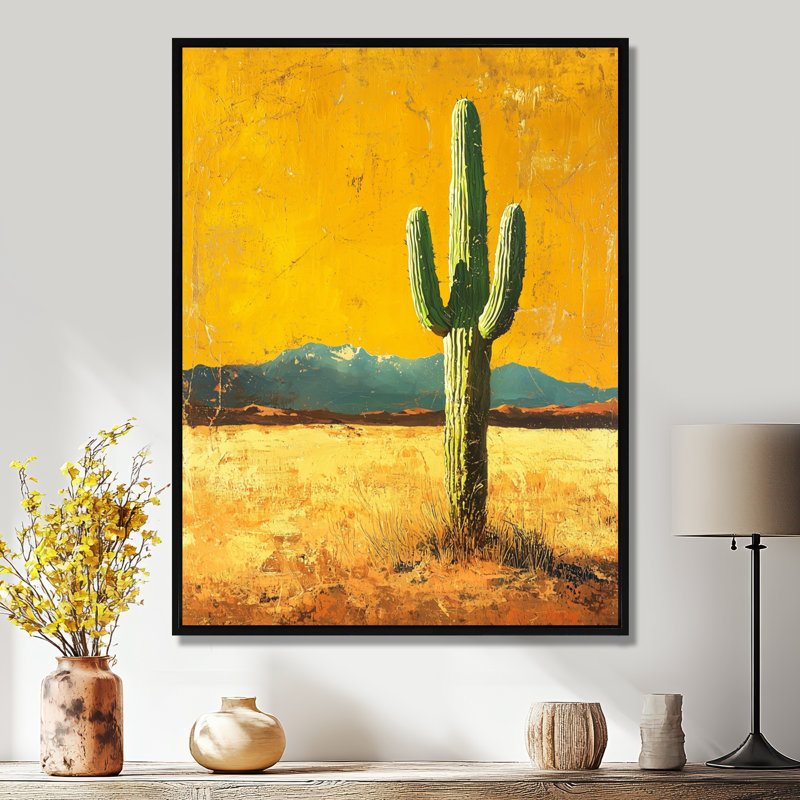 Margarie Cactus And The Desert Heat II - Cactus Wall Art Decor, Black, Floater Framed Print, 20" H x 12" W