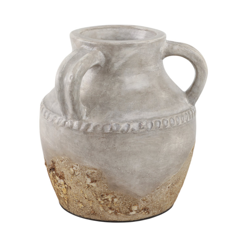 Vase décoratif en terre cuite avec motif texturé rustique et poignées doubles, décor contemporain élégant pour les espaces modernes