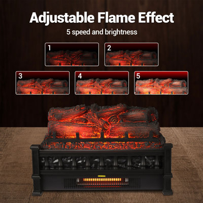Cheminée électrique à bûches de 50 cm (20 pouces) et 1500 W, insert de foyer autoportant avec effet flamme réaliste en bois de pin, ensemble de bûches électriques 120 V, noir pour la décoration intérieure