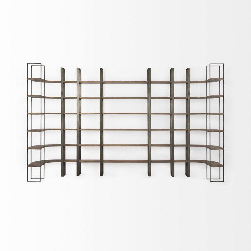 Tauton II 90" Bookcase, Antique Nickel/Medium Brown