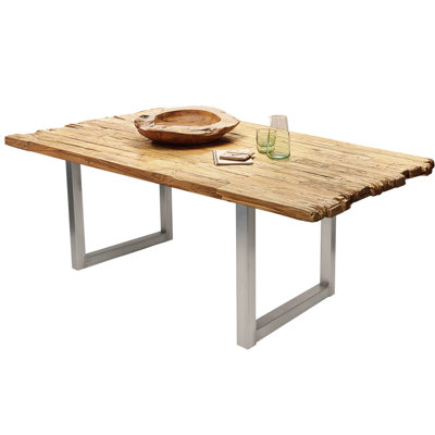 Frida Teak Rectangular Wood Top Dining Table with Steel Base