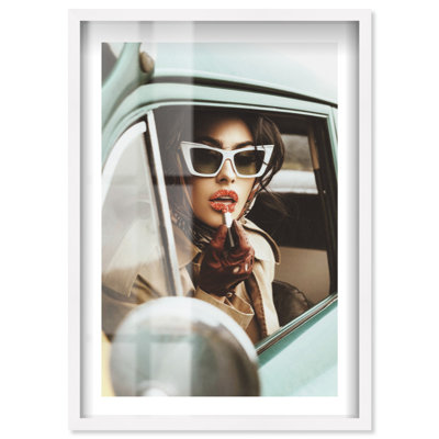 Red lips goodbye in color Shadowbox Print Retro Art Prints by Notoriart, White Frame, 17 x 25