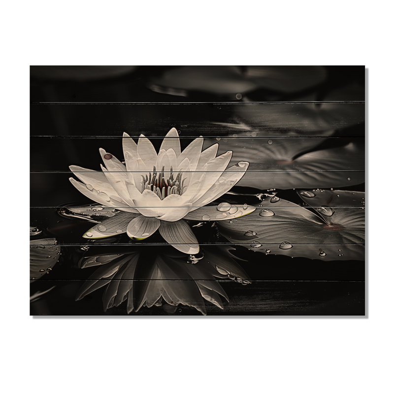 Fleur de lotus entre les blocs de Lilly - Art mural en bois de lotus sur bois de pin naturel, H 30 po x l 40 po