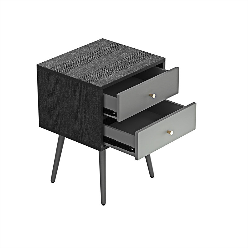 Table de chevet 2 tiroirs en gris foncé
