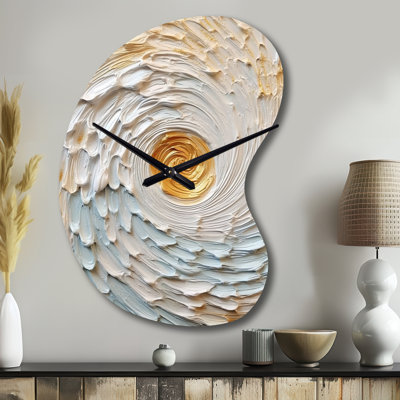 Gold And Cream Enchanted Whirls III - Boom Shape Large Gold Wall Clock - Unique Shape