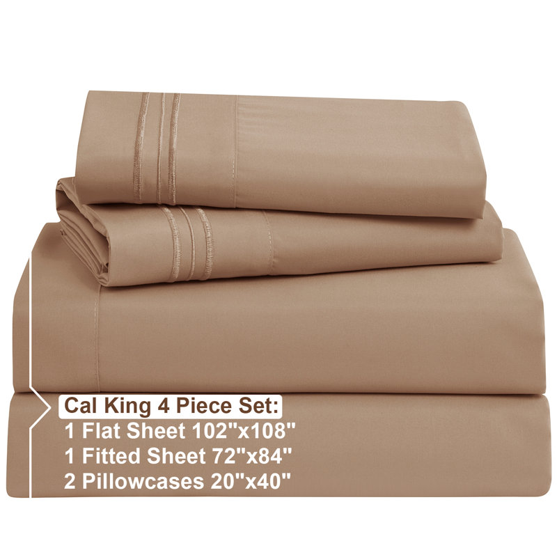 Microfiber Sheet Set, Chocolate Brown, Cal.King Sheet Set + Fitted Sheet + 2 Pillowcases