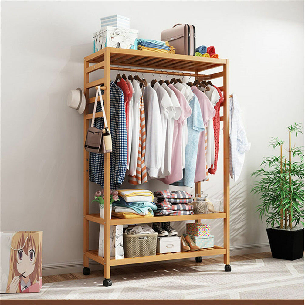 Liev 307 Solid Wood Rolling Clothes Rack 