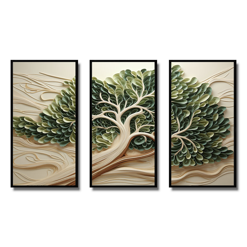 «Tree American Basswood Collage 2», art mural arbre, H 28 po x l 36 po x P 1 po, Cadre flottant noir