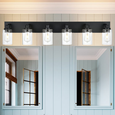 6 lumières de meuble-lavabo, luminaires de salle de bain en nickel brossé, appliques murales avec abat-jour en verre transparent, luminaires de meuble-lavabo modernes en nickel brossé pour salle de bain, chambre à coucher, couloir