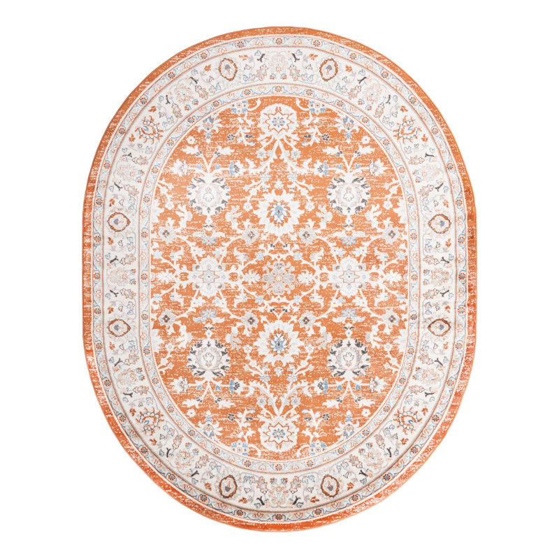 Tapis tissé à la machine Kyte - rouille / rouge / crème, Ovale 7 pi 10 po x 10 pi