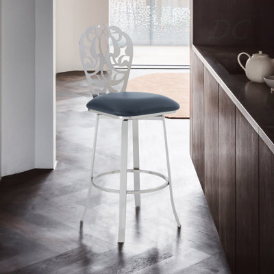 Tabouret de bar de 30 po de hauteur Xadriel en acier inoxydable brossé et similicuir gris