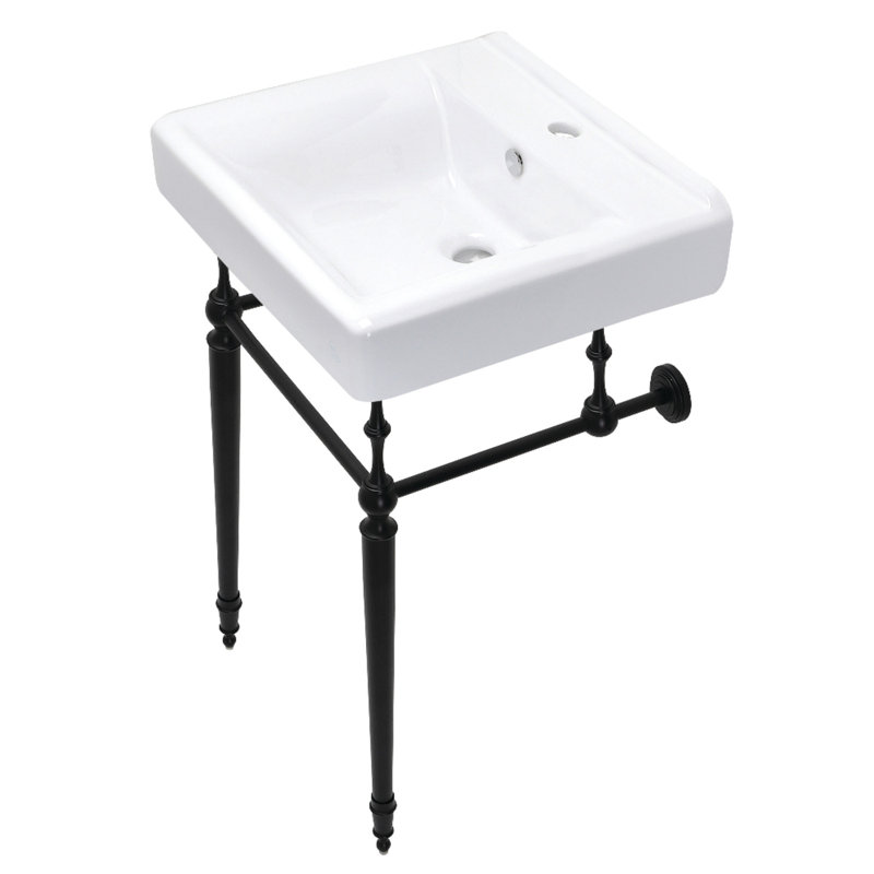 Kingston Brass Edwardian 20-Inch Porcelain Console Sink with Brass Legs (1-Hole), White/Matte Black