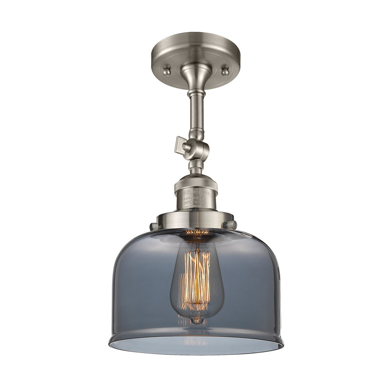 Handley Glass Semi Flush Mount, Plated Smoked, 3.5 Watt Vintage LED Bulb, Polished Nickel