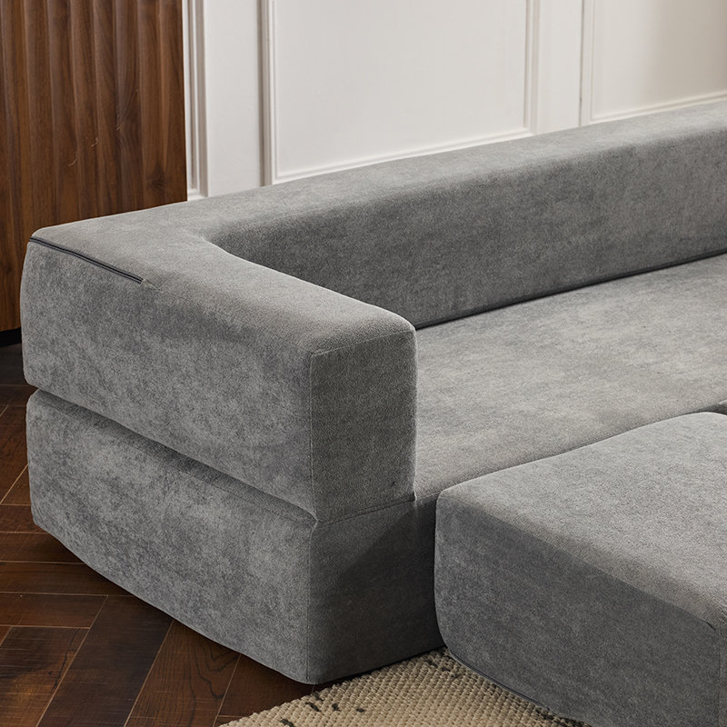 Canapé-lit modulaire Boneless avec 3 repose-pieds, Chenille gris pâle