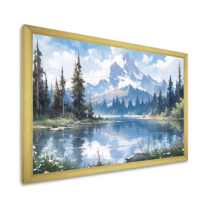 «Mountain View Bliss III - Countryside», reproduction d'art sur toile encadrée, H 16 po x l 32 po, Cadre photo unique, Doré