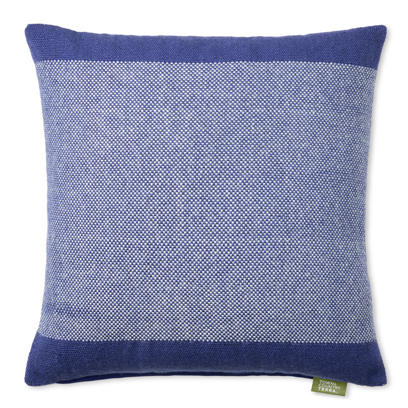TOWN & COUNTRY TERRA Alara Solid Border Indoor Outdoor Decorative Pillow, Blue/Ivory, Square 20"H x 20"W
