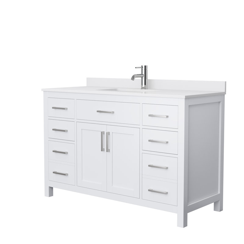 Beckett 54" Freestanding Single Bathroom Vanity with Cultured Marble Top, White, Brushed Nickel, White Cultured Marble