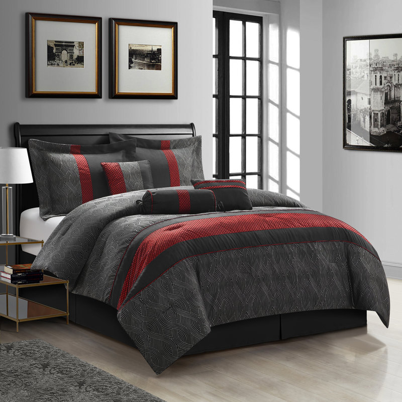 Full Black and Red Microfiber 7-Piece Comforter Set