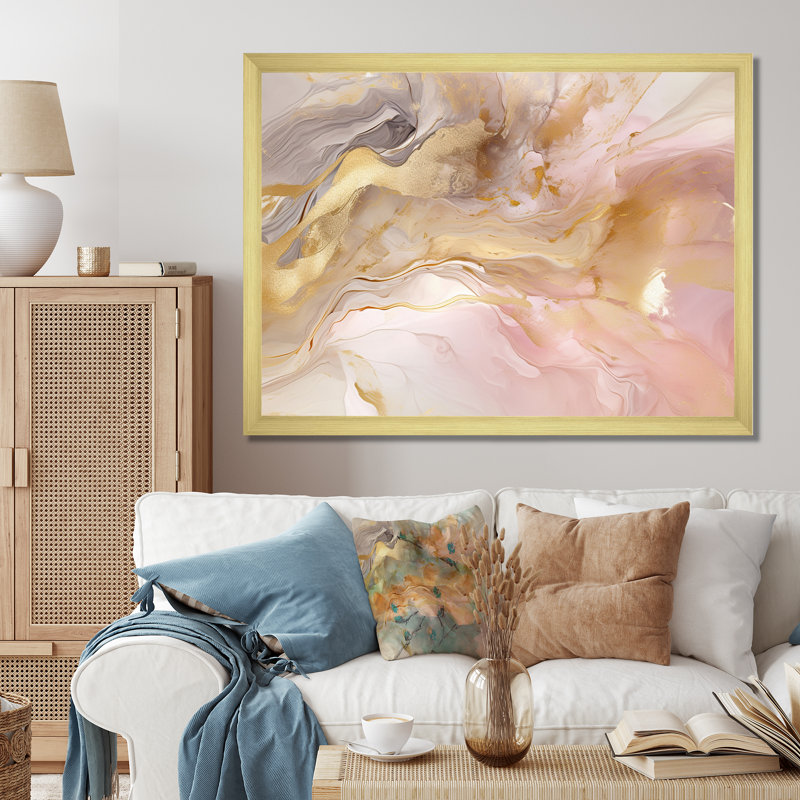 Exquis symphonie abstraite rose et pastel doré I - art abstrait de peinture murale pour le salon