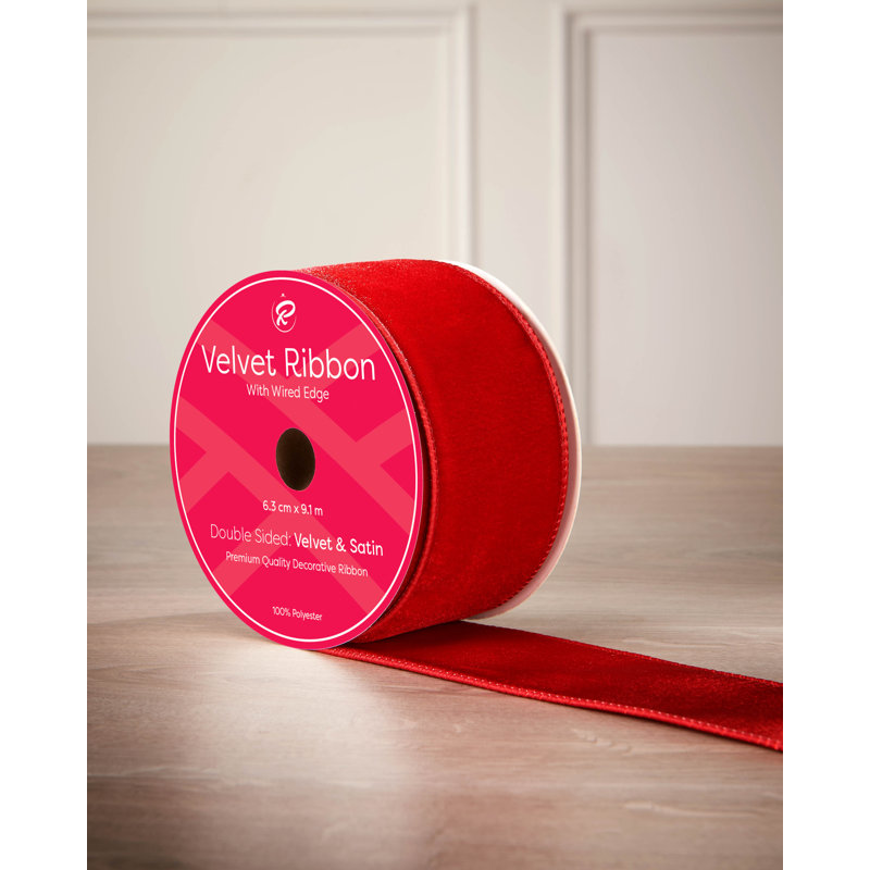910cm Solid Colour Velvet Ribbon, Red